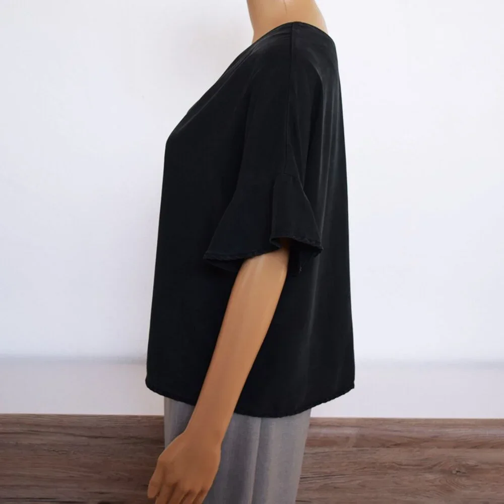VETTA Romantic Capsule Flounce Sleeve Button-Up 100% Tencel Blouse - Picture 9 of 14